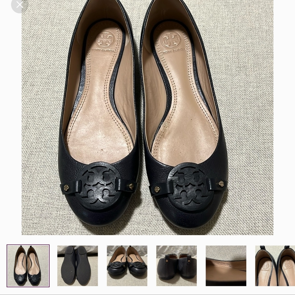 Tory Burch Navy Leather Flats